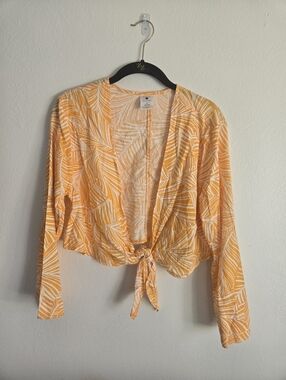 Shade & Shore Tie-Front Palm Print Women's Top - Orange
